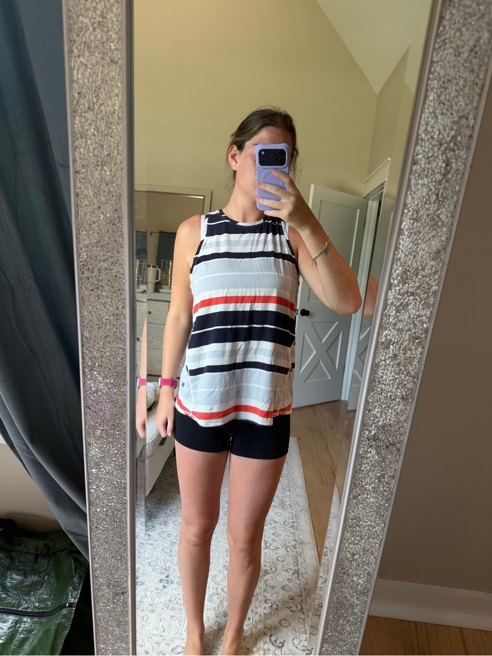 Lululemon - Striped Sleeveless Tank Top in White, Black & Red